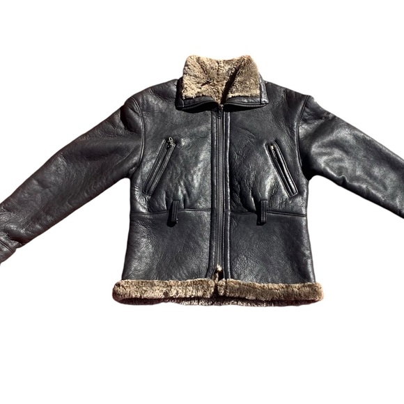 Vintage Shearling Black Leather Bomber Jacket - Picture 2 of 10